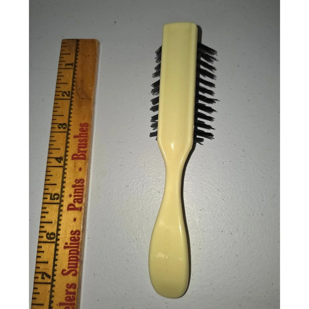 Cream Plastic Hair Brush Black Stiff Synthetic Bristles 6.5 Inch Travel‎ Size